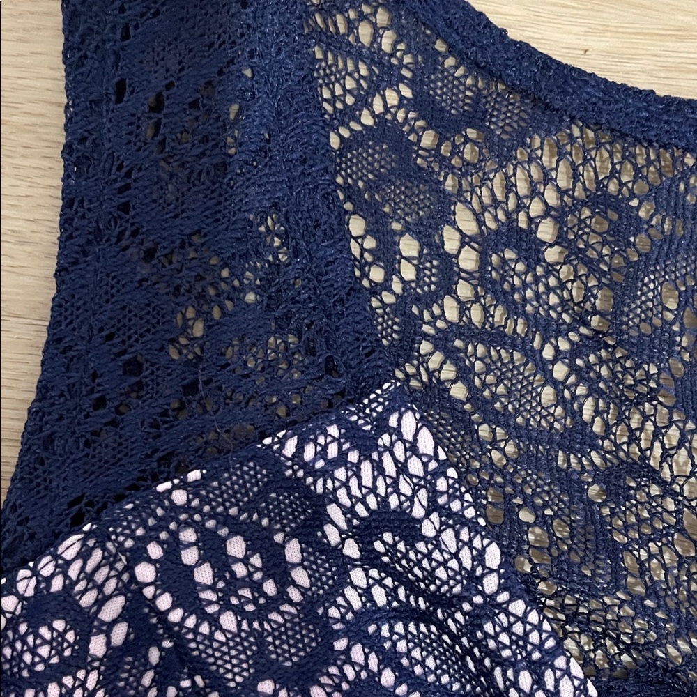 Motherhood Navy and Pink Lace Midi Dress - Picture 4 of 6